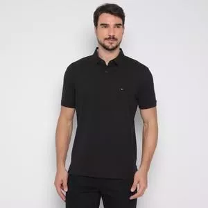 Polo Americana Com Bordado<BR>- Preta