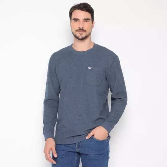 Camiseta Com Bolso- Azul Escuro