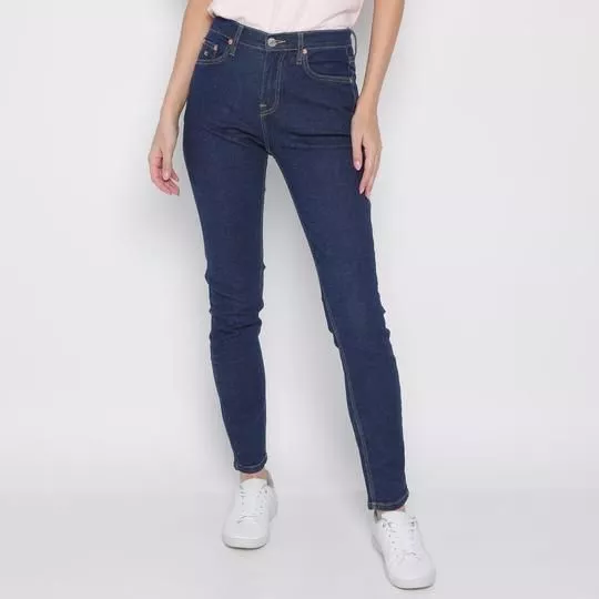 Calça Jeans Skinny Com Recortes- Azul Marinho