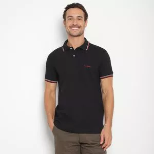 Polo Piquet Pierre Cardin Assinatura<BR>- Preta & Vermelha