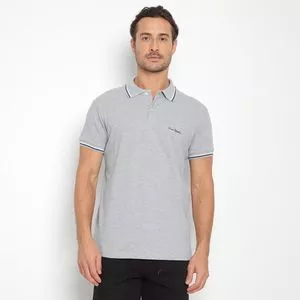 Polo Piquet Pierre Cardin Assinatura<BR>- Cinza & Preta