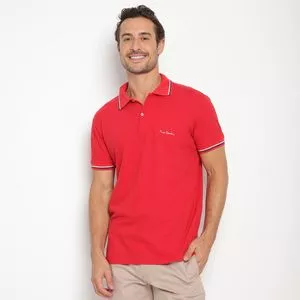 Polo Piquet Pierre Cardin Assinatura<BR>- Vermelha & Branca