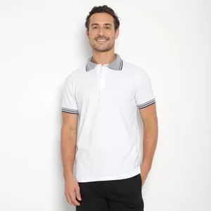 Polo Piquet Pierre Cardin Escrito<BR>- Branca & Cinza Claro