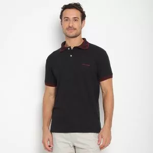 Polo Piquet Pierre Cardin Escrito<BR>- Preta & Vinho