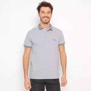 Polo Piquet Pierre Cardin Escrito<BR>- Cinza & Preta