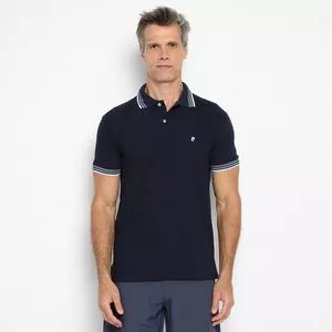 Polo Piquê Pierre Cardin®<BR>- Azul Marinho & Branca