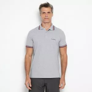 Polo Piquê Pierre Cardin® Assinatura<BR>- Cinza & Vermelha