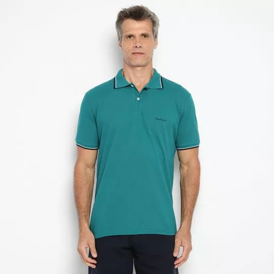 Polo Piquê Gola Listrada Sem Bolso- Verde Água & Preta