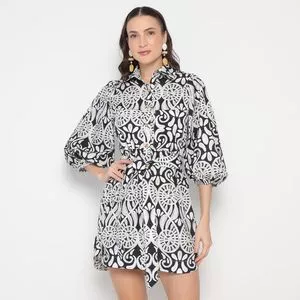 Chemise Curto Abstrato<BR>- Preto & Off White