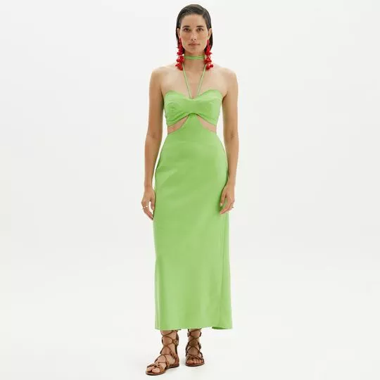 Vestido Midi Com Fenda- Verde