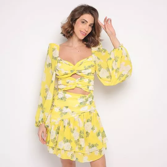 Vestido Curto Floral- Amarelo & Verde