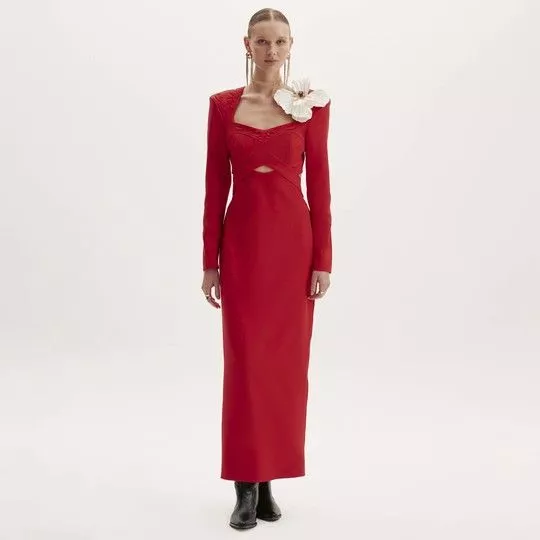 Vestido Midi Recortes- Vermelho