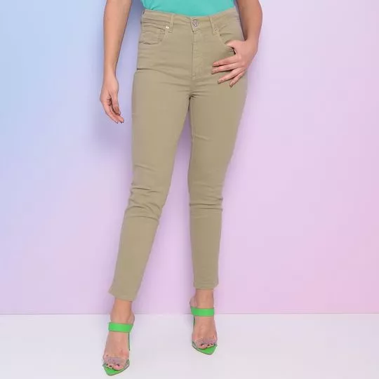 Calça Skinny Com Recortes- Verde Militar