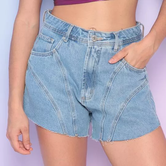 Short Jeans Com Recortes- Azul