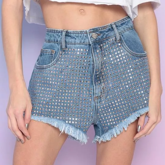 Short Jeans Com Aviamentos- Azul