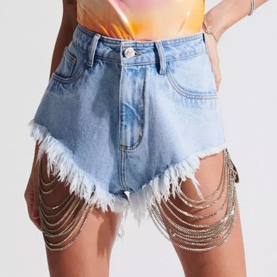 Short Jeans Com Desfiados- Azul Claro