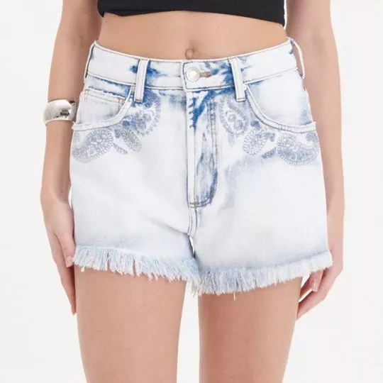 Short Jeans Com Bordado- Azul Claro