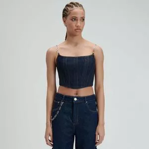 Top Jeans Com Pespontos<BR>- Azul Marinho