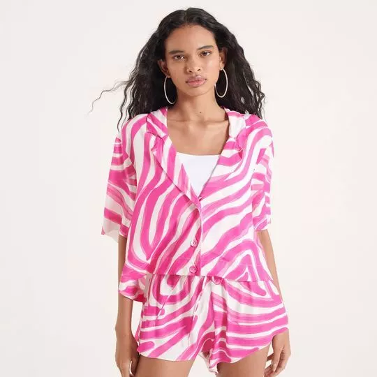 Camisa Abstrata- Branca & Pink