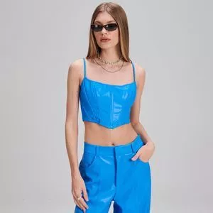 Cropped Com Recortes<BR>- Azul Neon