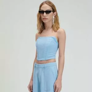 Cropped Tomara Que Caia Texturizado<BR>- Azul Claro