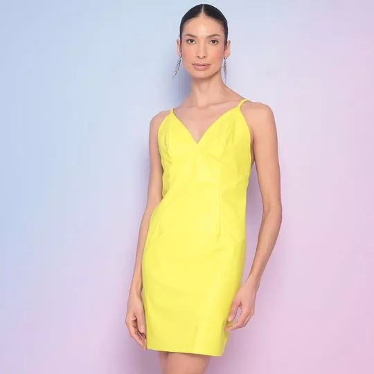 Vestido Curto Com Recortes- Amarelo