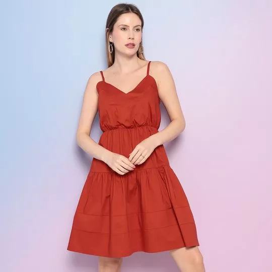 Vestido Curto Com Recortes- Laranja