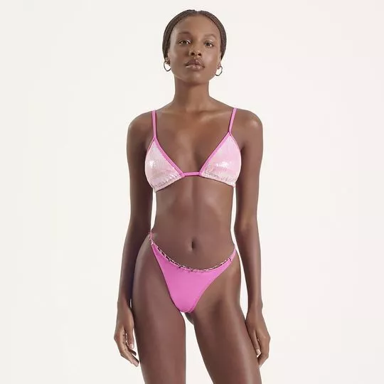 Biquíni Cortininha Strappy Com Tanga- Pink & Rosa Claro