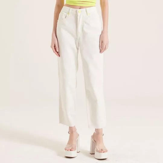 Calça Cropped Com Bolsos- Off White