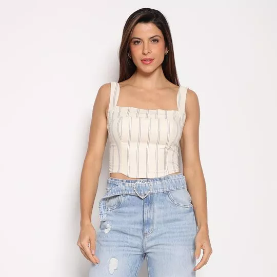 Cropped Listrado- Off White & Azul