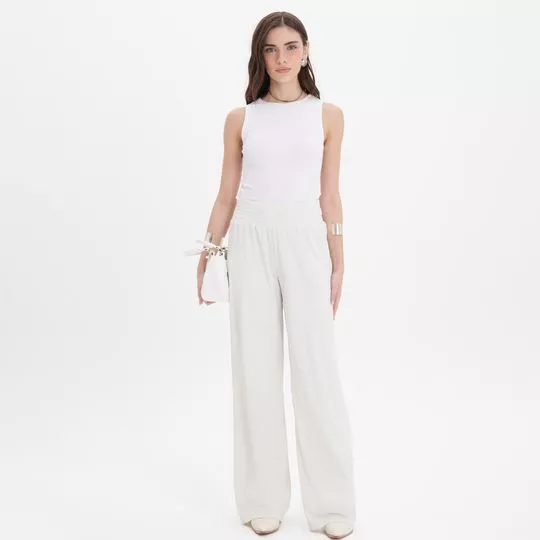 Calça Wide Leg Texturizada- Branca