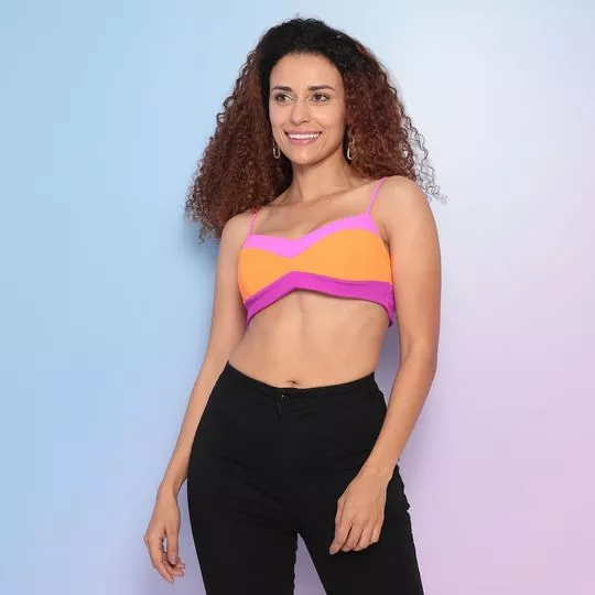 Top Com Recortes- Laranja & Pink