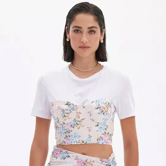 Conjunto De Blusa & Cropped Com Linho- Branco & Off White