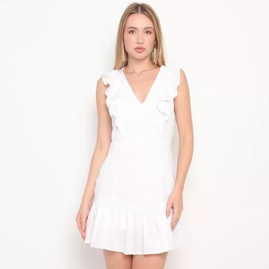 Vestido Curto Com Babados- Branco