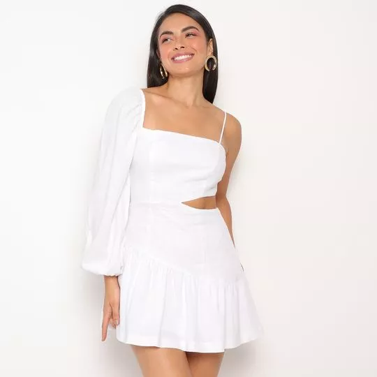 Vestido Curto Com Recortes- Branco