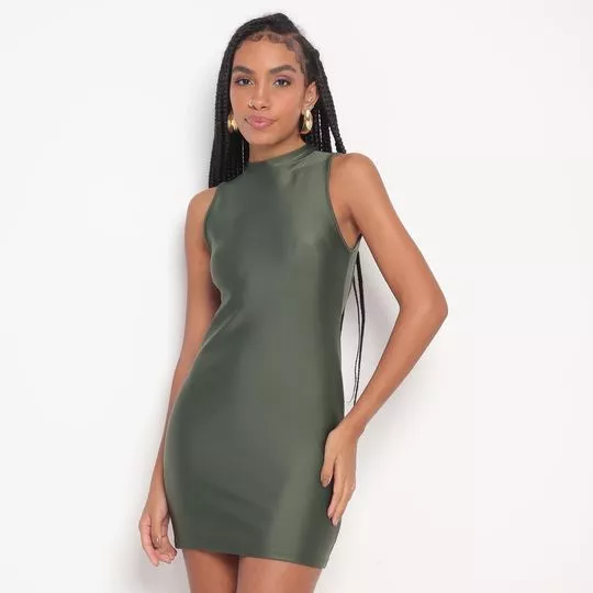 Vestido Curto Com Recortes- Verde Militar