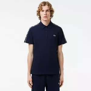 Polo Regular Fit Em Piqué<BR>- Azul Marinho & Branca