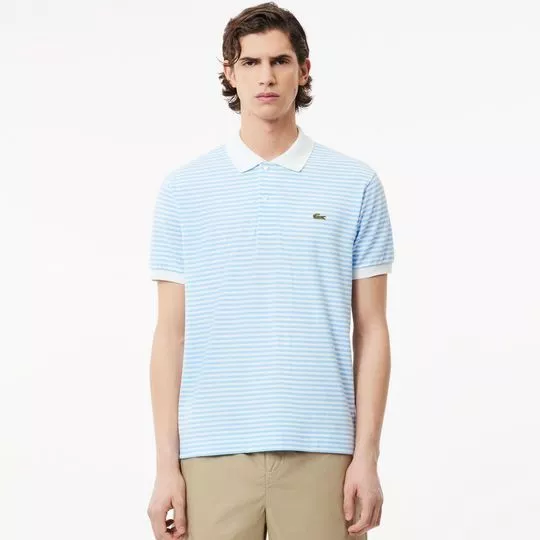 Polo Classic Fit Com Bordado- Branca & Azul Claro