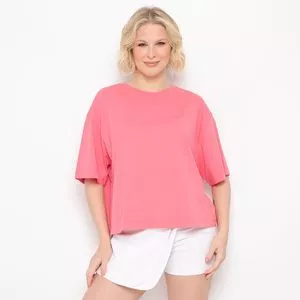 Camiseta Com Bordado<BR>- Rosa