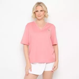 Camiseta Com Bordado<BR>- Rosa