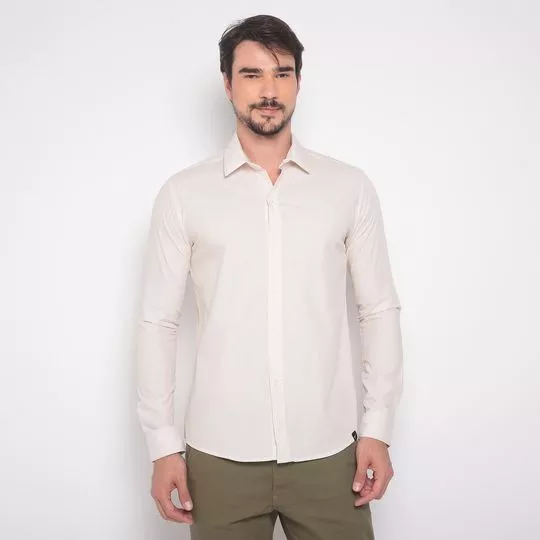 Camisa Listrada Com Recortes- Bege Claro