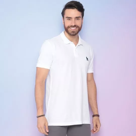 Polo Com Bordado- Branca & Azul Marinho