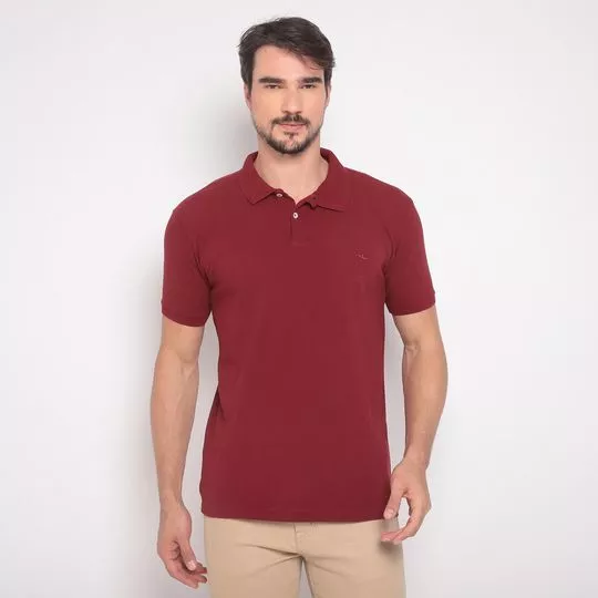 Polo Com Bordado- Vermelho Escuro