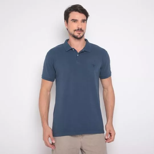 Polo Com Bordado- Azul Escuro