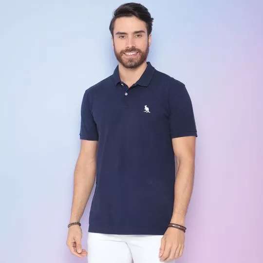 Polo Com Bordado- Azul Marinho & Branca