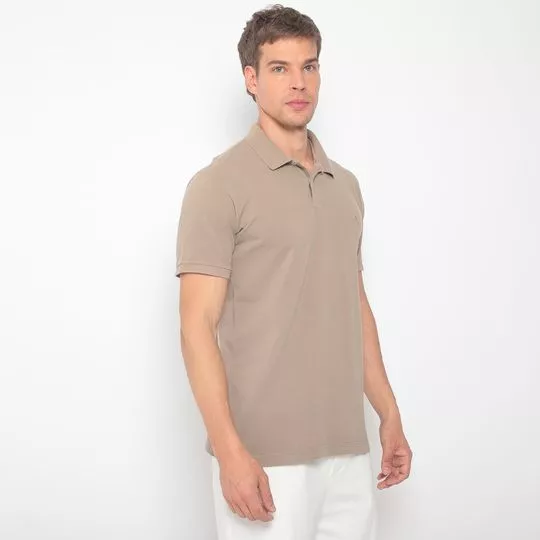 Polo Com Bordado- Taupe