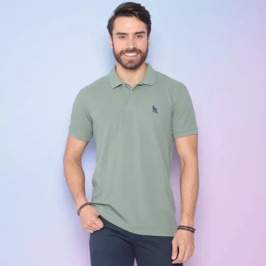 Polo Com Bordado- Verde Claro & Azul Marinho