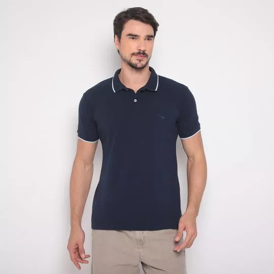 Polo Com Bordado- Azul Marinho