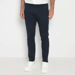 Calça Chino Com Bolsos<BR>- Azul Marinho