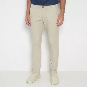 Calça Chino Com Bolsos<BR>- Bege Claro